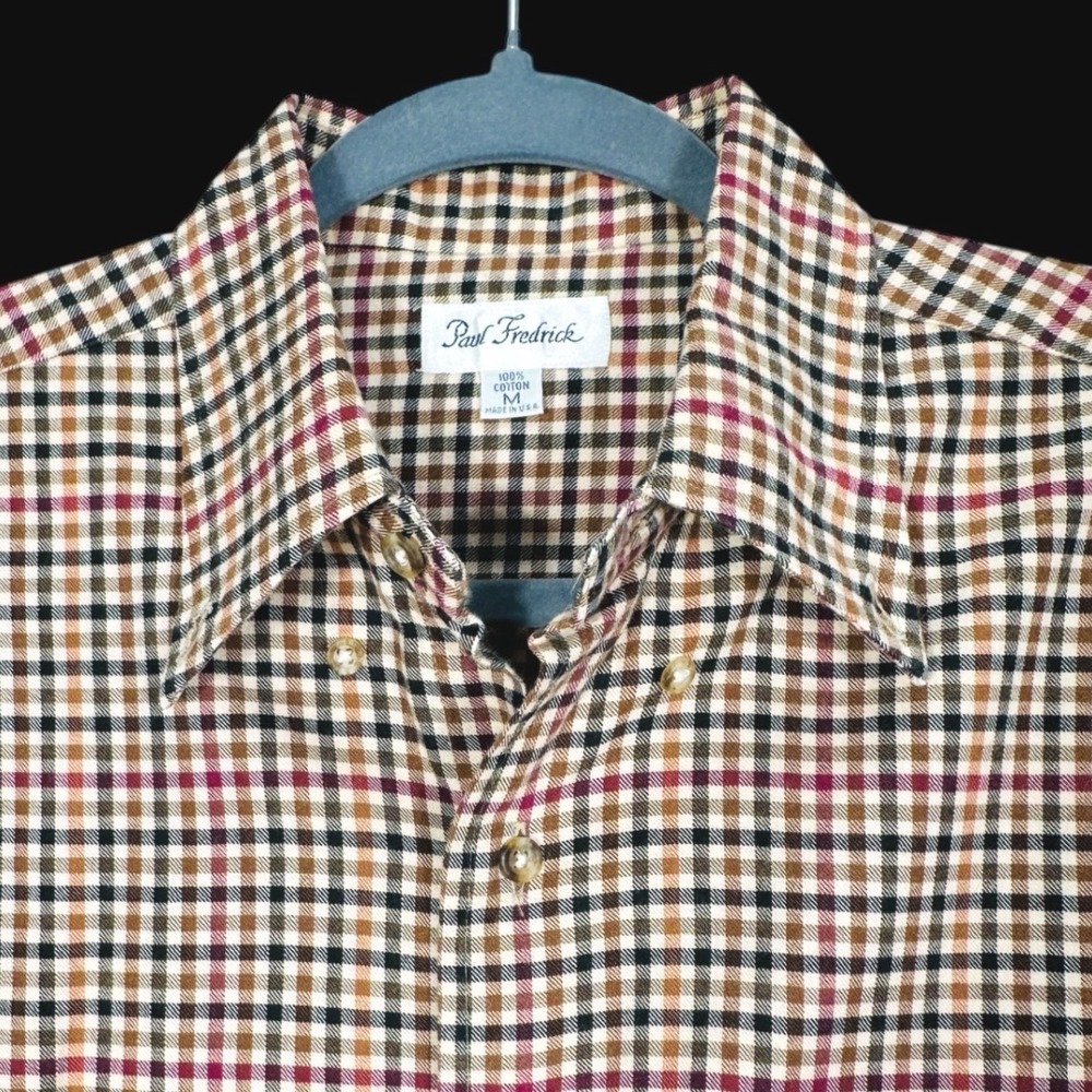 Paul Fredrick Mens Plaid Long Sleeve Button Down Shirt 100% Cotton Size M USA
